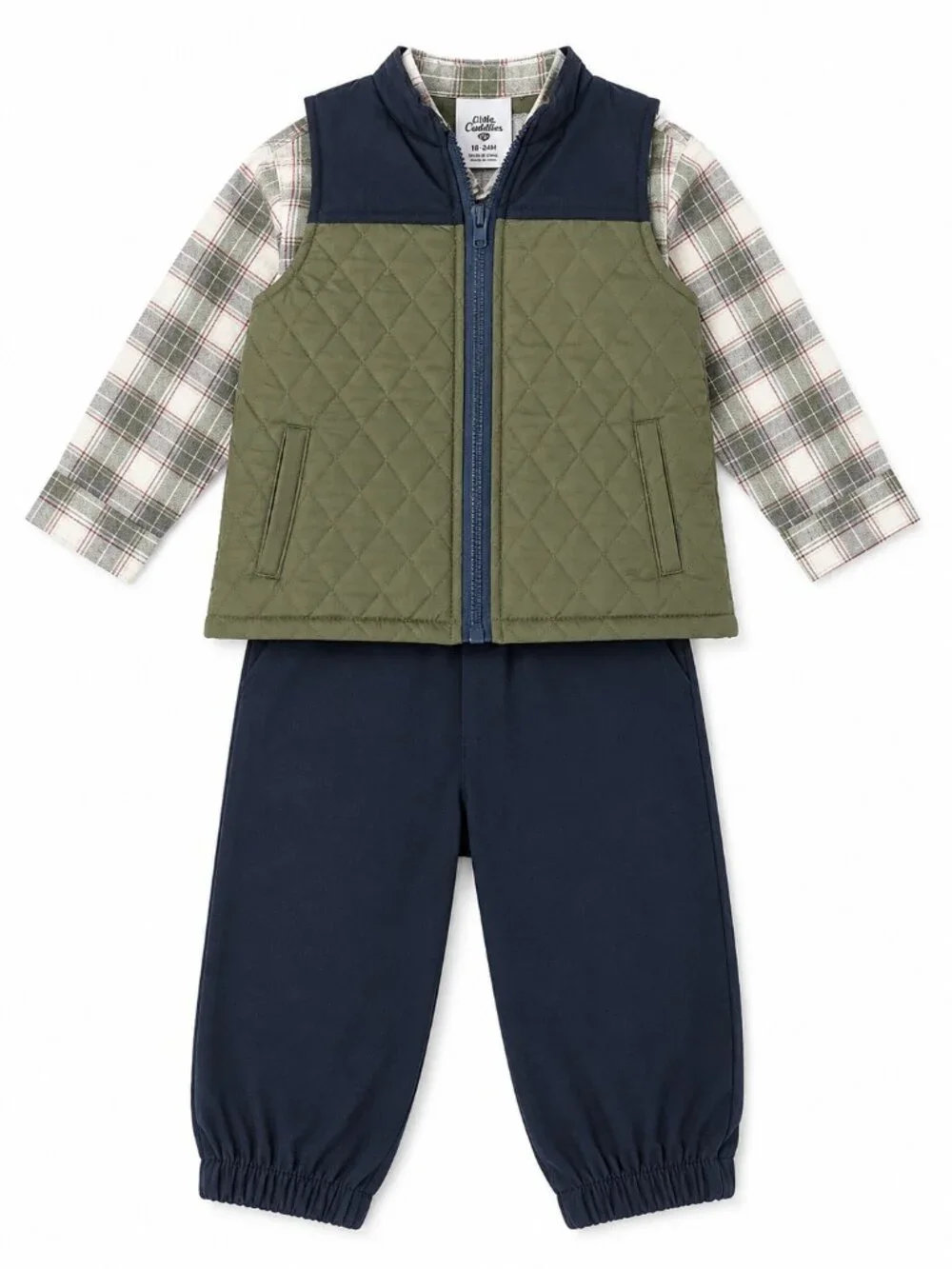 NWT Baby Essentials 3 Piece Toddler Boy Outfit Set 24 Months Quilted Vest 24 M - Picture 2 of 3